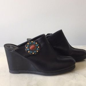 Gianni Bini Jeweled Leather Wedged Mules